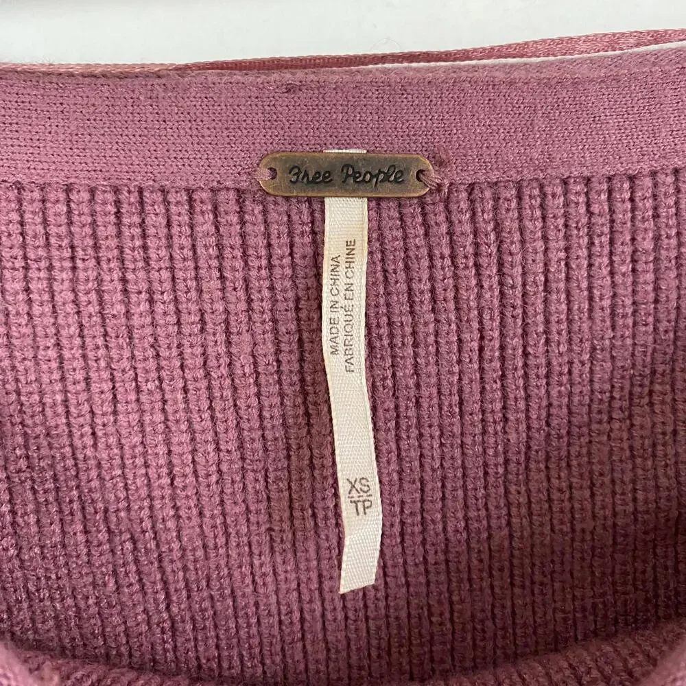 FREE PEOPLE mauve pink ribbed balloon sleeve sweater sz xs